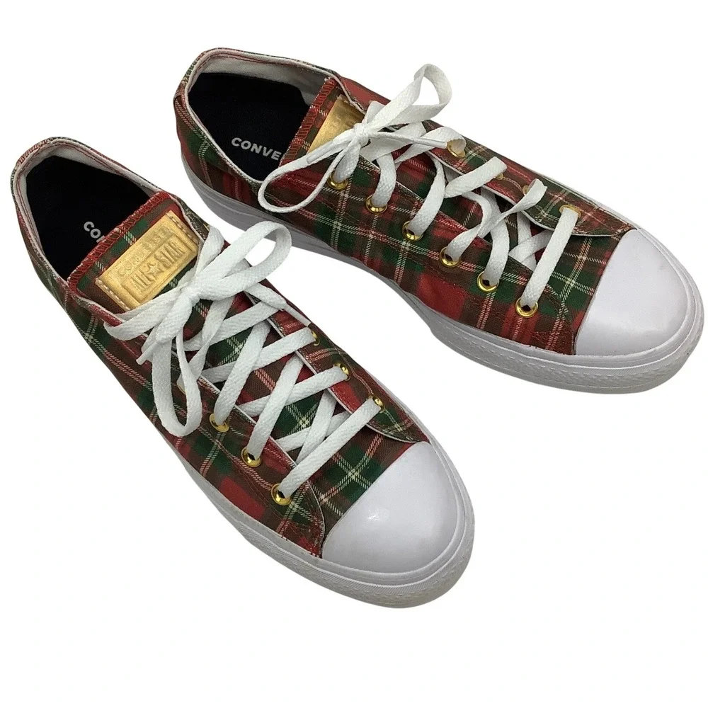 Converse Chuck Taylor All Star Lift Ox Red Green Plaid Christmas  Mens 9